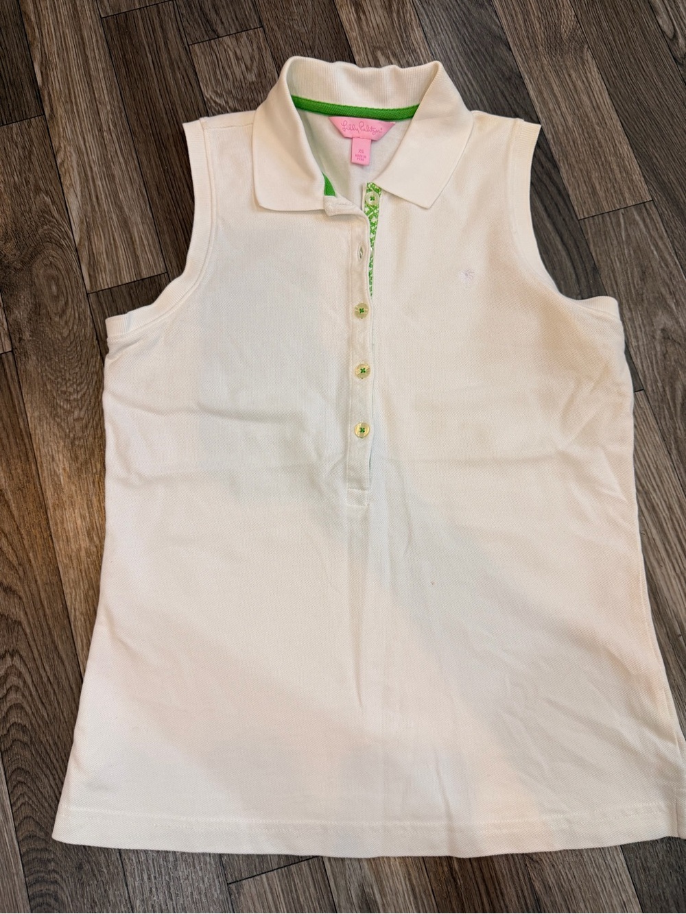Lilly Pulitzer Cream Sleeveless Polo Tank with Green & Pink Trim